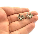 2 Silver Bead Caps Antique Silver Plated Brass  Caps , Findings (16x12 mm) G9849