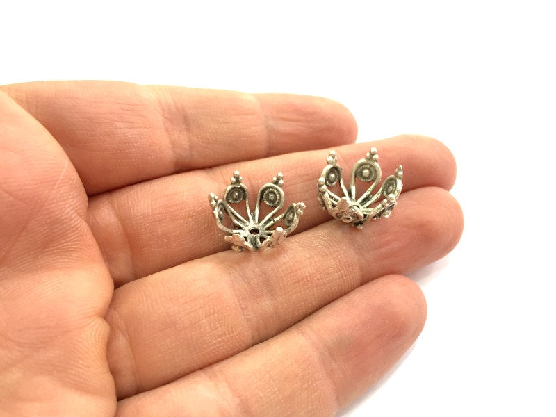 2 Silver Bead Caps Antique Silver Plated Brass  Caps , Findings (16x12 mm) G9849