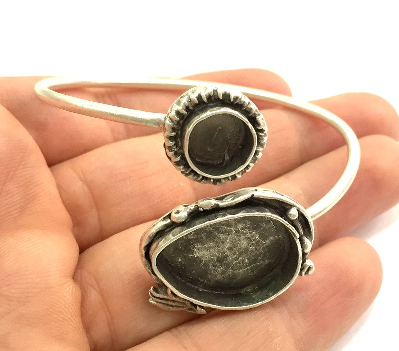 Adjustable Bracelet Blank Findings (12mm and 25x18mm drop Blank) , Antique Silver Plated Brass G5779