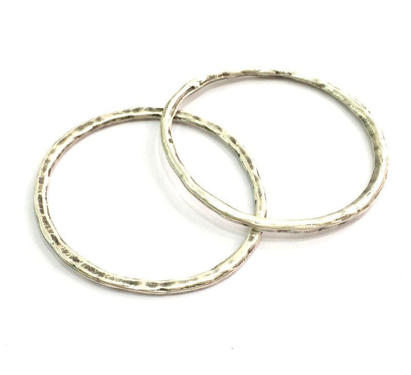 2 Silver Circle Pendant Antique Silver Plated Round  Connector ,Findings  (50 mm) G9775