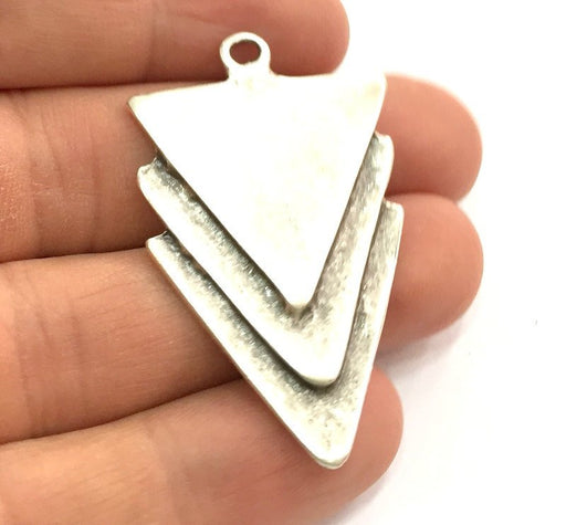 Antique Silver Triangle Pendants (48x30mm) Antique Silver Plated Metal  G9432