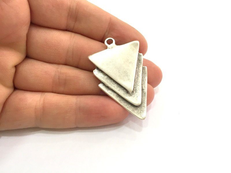 Antique Silver Triangle Pendants (48x30mm) Antique Silver Plated Metal  G9432