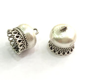2 Silver Cone Findings Antique Silver Plated Brass  (15x12 mm)  G5811