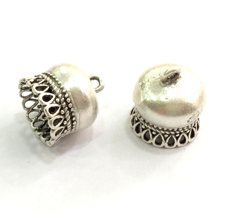2 Silver Cone Findings Antique Silver Plated Brass  (15x12 mm)  G5811