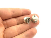 2 Silver Cone Findings Antique Silver Plated Brass  (15x12 mm)  G5811