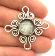 Antique Silver Plated Brass Pendant Settings Blanks  Mountings , (12mm  blank) G5962