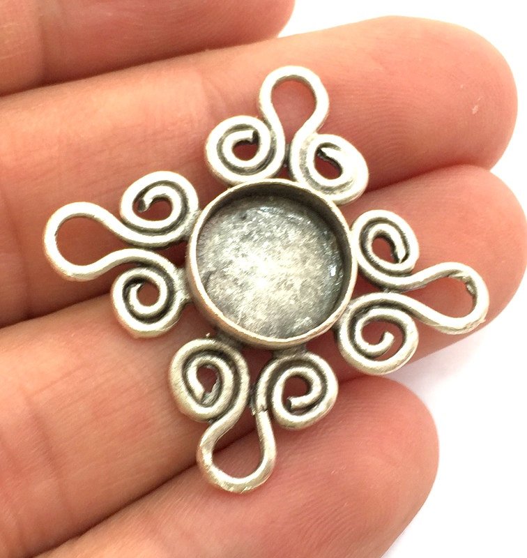 Antique Silver Plated Brass Pendant Settings Blanks  Mountings , (12mm  blank) G5962