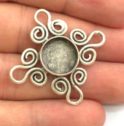 Antique Silver Plated Brass Pendant Settings Blanks  Mountings , (12mm  blank) G5962