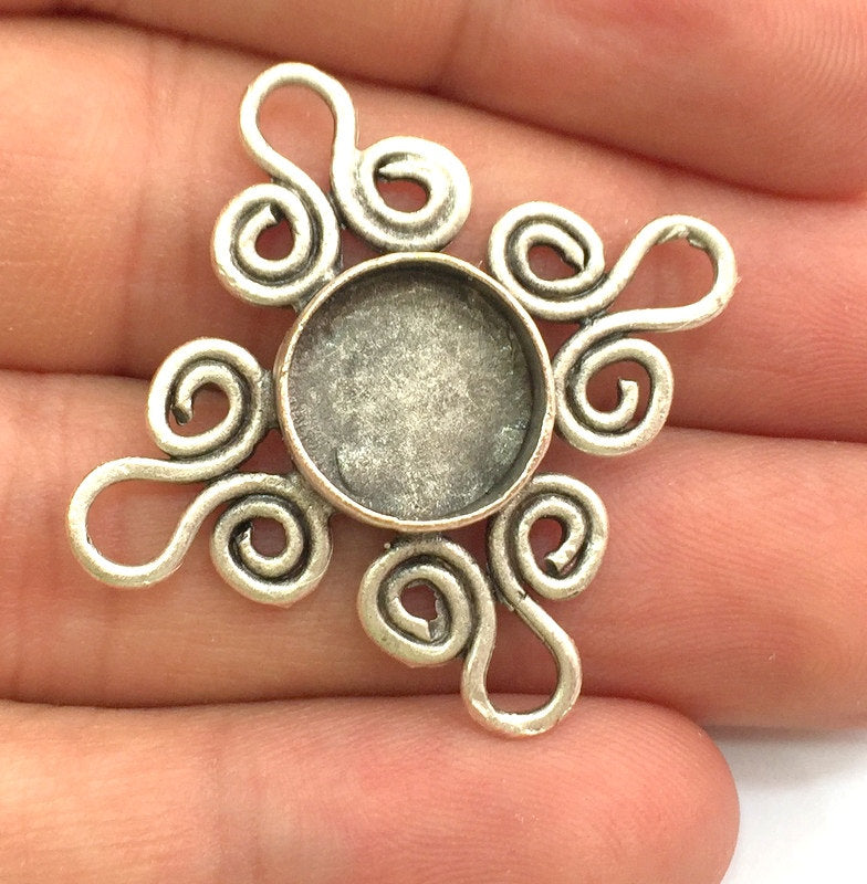 Antique Silver Plated Brass Pendant Settings Blanks  Mountings , (12mm  blank) G5962