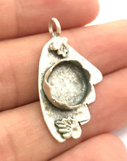 Antique Silver Plated Brass Pendant Settings Blanks  Mountings , (12mm  blank) G5966