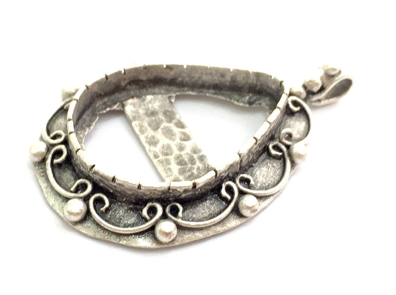 Antique Silver Plated Brass Pendant Settings Blanks  Mountings , (30x22mm drop blank) G9546