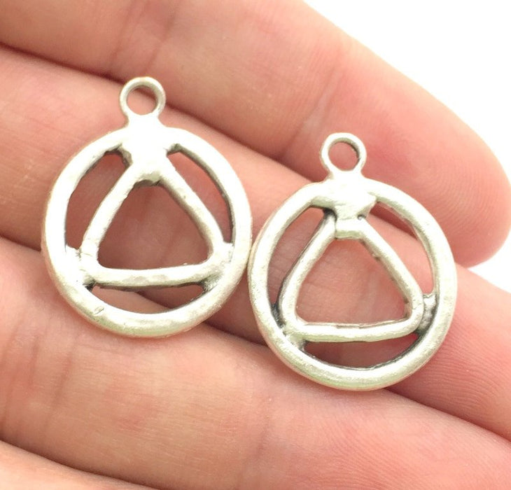 2 Pcs. ( 21mm )  Triangle Charms, Antique Silver Plated Brass  G5972