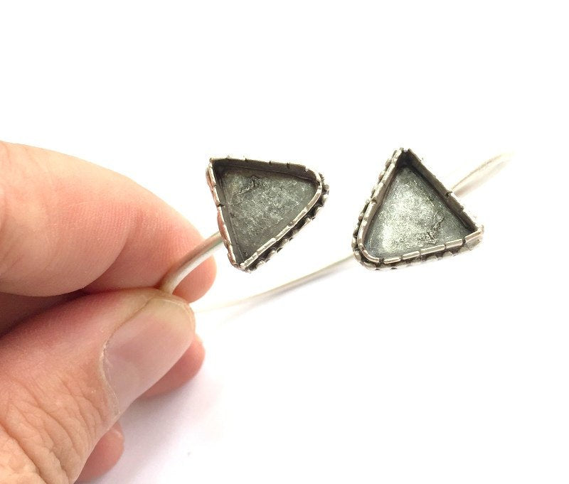 Adjustable Bracelet Blank Findings (15mm Triangle  Blank) , Antique Silver Plated Brass G5980