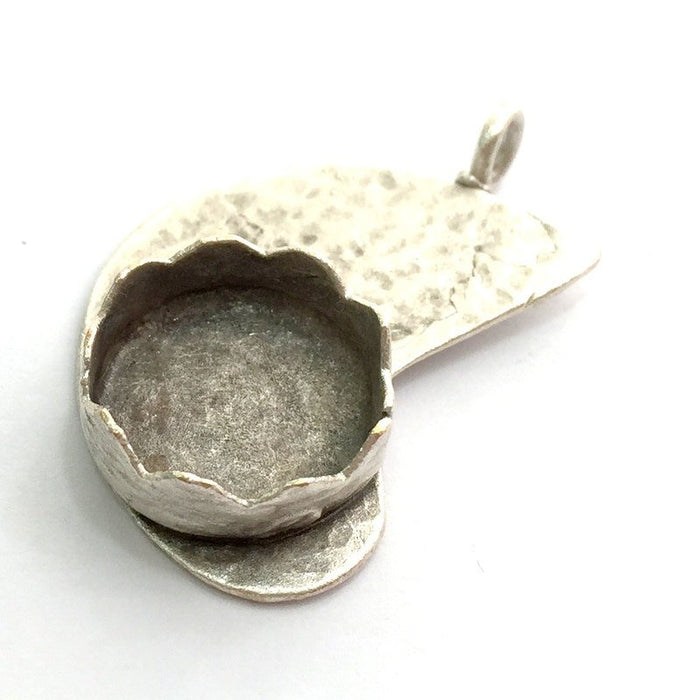 Antique Silver Plated Brass  Hammered Pendant Settings Blanks  Mountings , (14mm blank) G9838