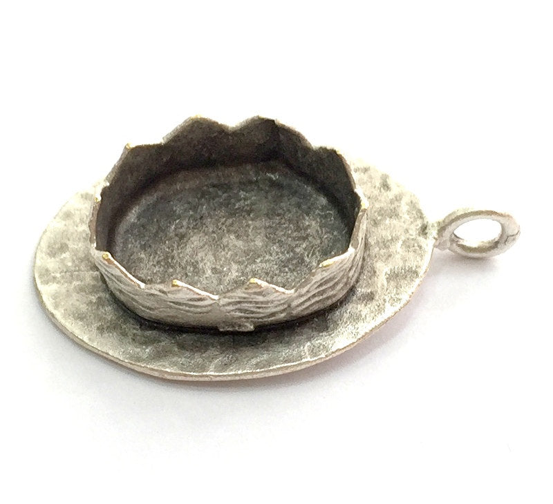 Antique Silver Plated Brass  Hammered Pendant Settings Blanks  Mountings , (18x13mm blank) G14161