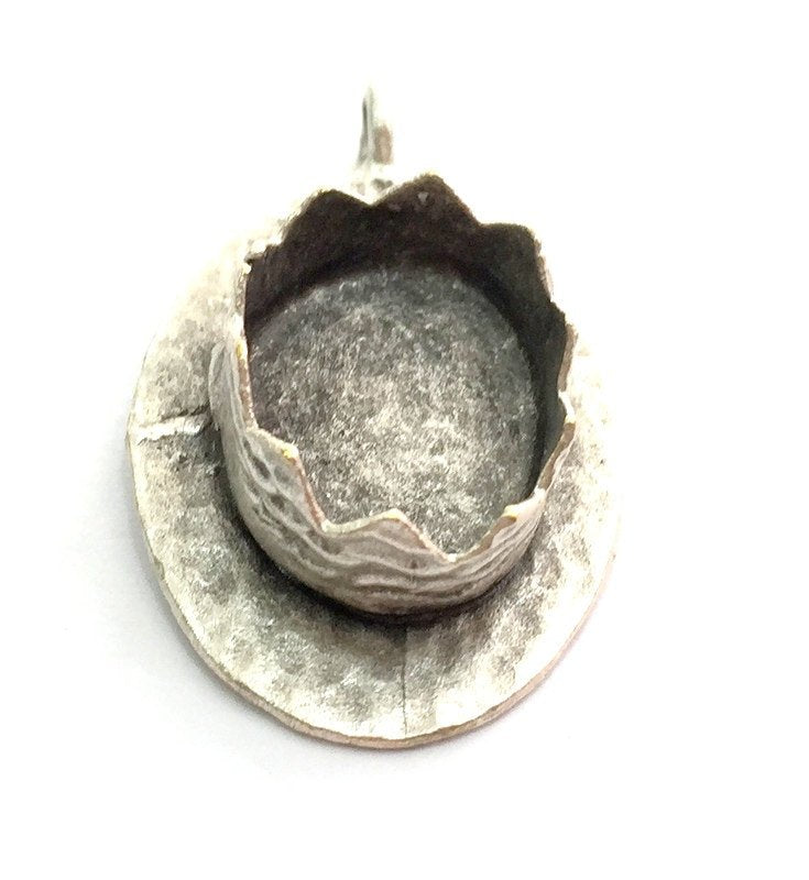 Antique Silver Plated Brass  Hammered Pendant Settings Blanks  Mountings , (18x13mm blank) G14161