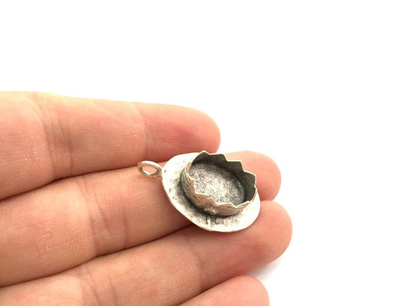 Antique Silver Plated Brass  Hammered Pendant Settings Blanks  Mountings , (18x13mm blank) G14161