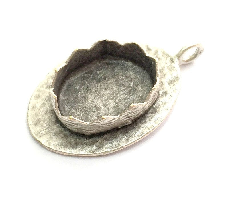 Antique Silver Plated Brass  Hammered Pendant Settings Blanks  Mountings , (18x13mm blank) G14161