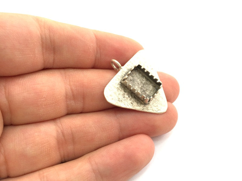 Blank Bezel Settings Pendant Base Blank Pendant Necklace Blank Antique Silver Plated Brass Mountings ,Blanks  (14x10mm rectangle ) G5985
