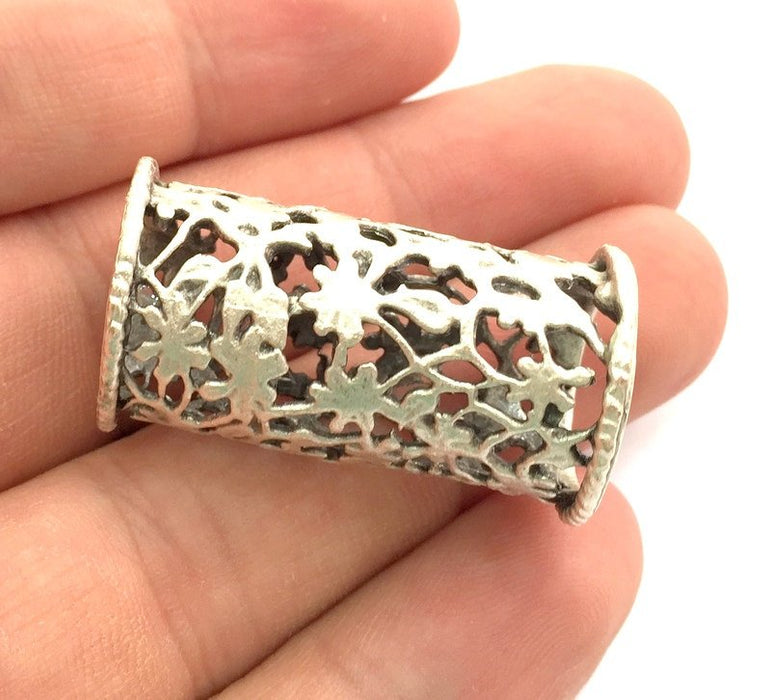 Silver Tube Beads  (35x18 mm)  Antique Silver Plated Brass  G5989