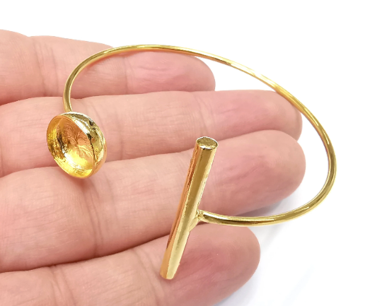 Shiny Gold Round Bracelet Blanks, Cuff Bezels Cabochon Bases Resin Mountings, Cuff Frame, Adjustable Gold Plated Brass(12mm bezel) G28912