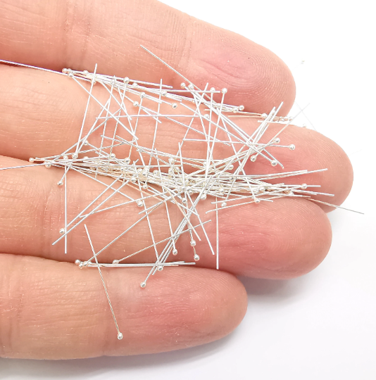20 Pcs Sterling Silver Ball Head Pins 0.8'', 28ga (Length 0.8inch-20mm) (Thickness 0.32mm - 28 Gauge) 925 Solid Silver Ball Head pin G30014