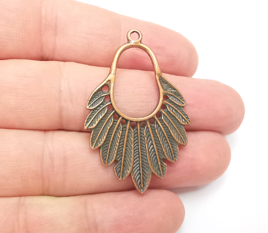 Feather Charms, Antique Copper Plated Charms (46x30mm) G28928
