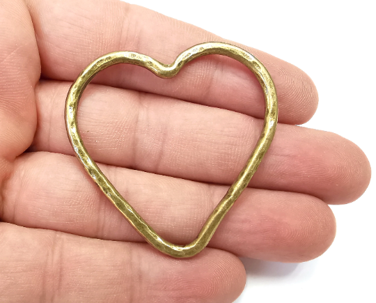 Heart Hammered Charms, Antique Bronze Plated Findings (50mm) G28781