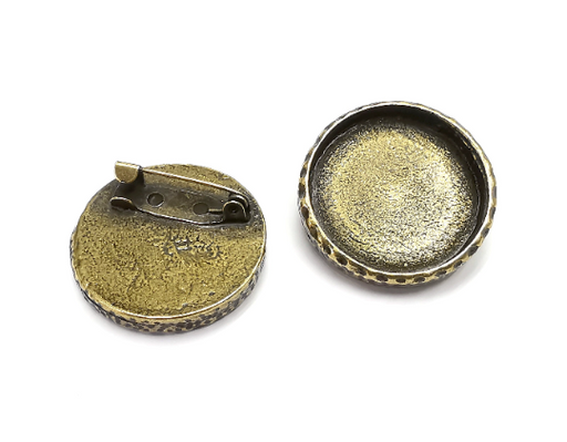 Hammered Brooch Holders Pin Brooch Blanks Brooch Bezel Antique Bronze Plated Brooch Pin Findings (25mm Bezel size) G29811