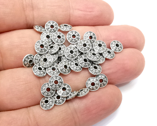 10 Rondelle Beads Antique Silver Plated Metal Beads (7mm) G28911