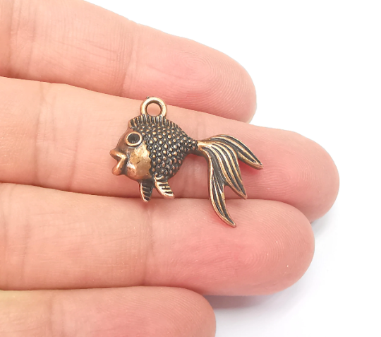 Fish Charms Antique Copper Plated Nautical Charms, Earring Dangle Components (25x19mm) G28269