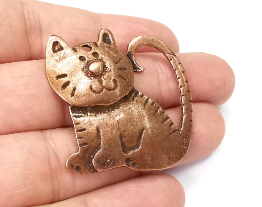 Cat Charms Antique Copper Plated Animals Charms, Earring Dangle Components (41x40mm) G28420