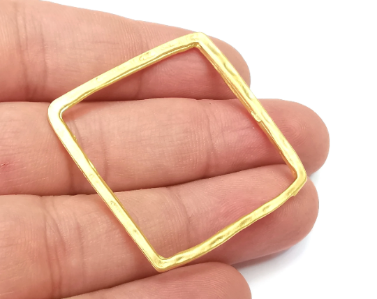 Hammered Square Charms Findings Gold plated (38mm) G28716
