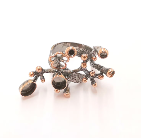 Sterling Silver Flowering Branch Ring Blank Bezel 925 Silver Ring Setting Resin Blank Cabochon Ring Mounting Adjustable Ring Base G30061