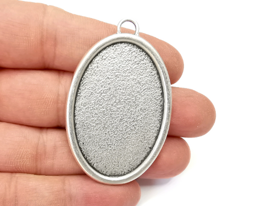 Oval Frame Pendant Blank Antique Silver Plated Pendant (56x36mm) (45x30mm Blank Size) G28091