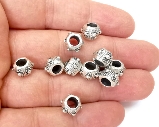 Cylinder Round Beads Antique Silver Plated (10mm) G28204