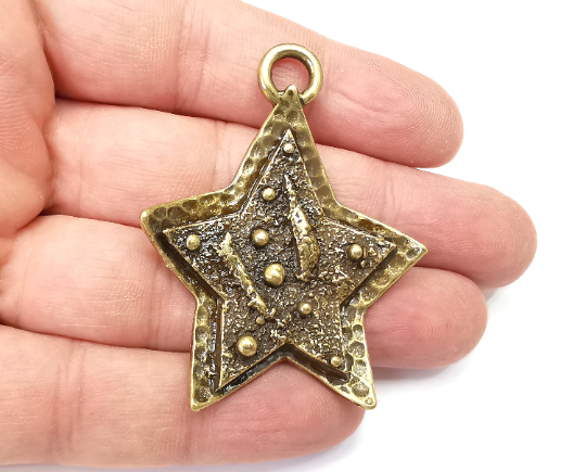 Star Charms, Falling Star Charm, Antique Bronze Plated Night Sky Charms (56x43mm) G28956