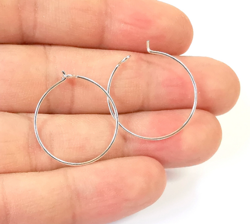 2 Solid Sterling Silver Earring Hoop Wire 925 Silver Earring Hoop Findings 2 Pcs (1 pair) Earring Clasp (16x14mm) G30069