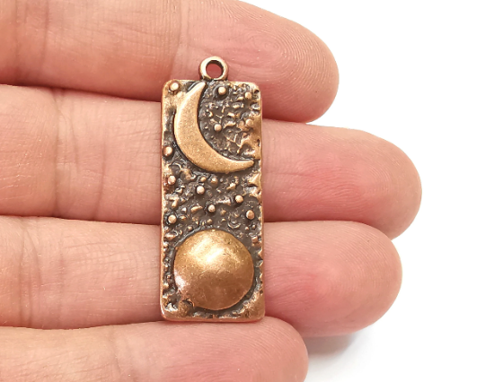 Crescent Full Moon Charms Star Night Sky Pendant Antique Copper Plated Charms (38x15mm) G28052