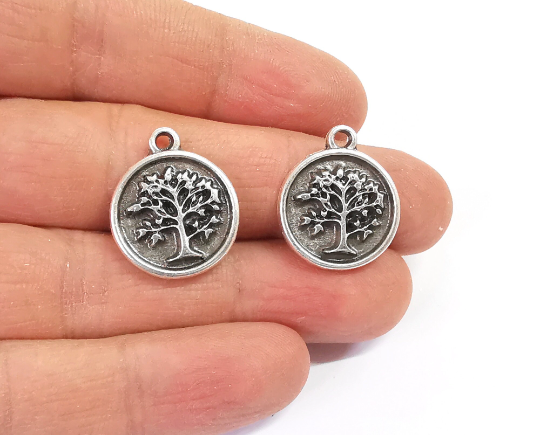 4 Tree charms Antique silver plated charms (23x19mm) G24412