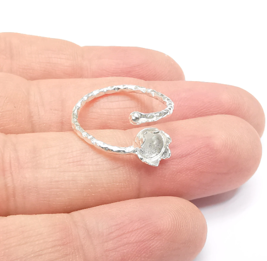 Sterling Silver Ring Blank Bezel 925 Silver Ring Setting Resin Ring Blank Cabochon Ring Mounting Adjustable Ring Base (6mm round) G30007