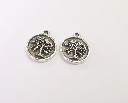 4 Tree charms Antique silver plated charms (23x19mm) G24412