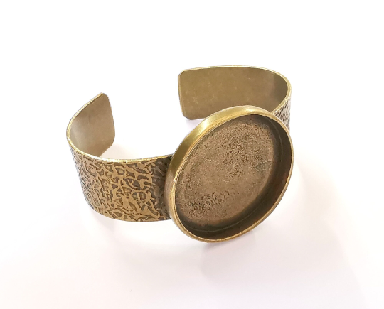 Bracelet blank Resin cuff Dry flower inlay blank cuff bezel glass Cabochon base textured adjustable Antique bronze plated (35mm ) G24416