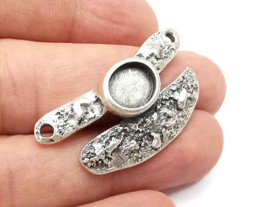 Oval Bezel, Resin Blank, inlay Mounting, Mosaic Frame Cabochon Base, Antique Silver Plated (10x8mm) G28756