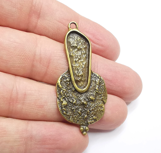Bronze Dangle Charms, Organic Charms, Blank Base Bezel Setting, Antique Bronze Plated Charms (51x24mm) (25x10mm Bezel) G29507