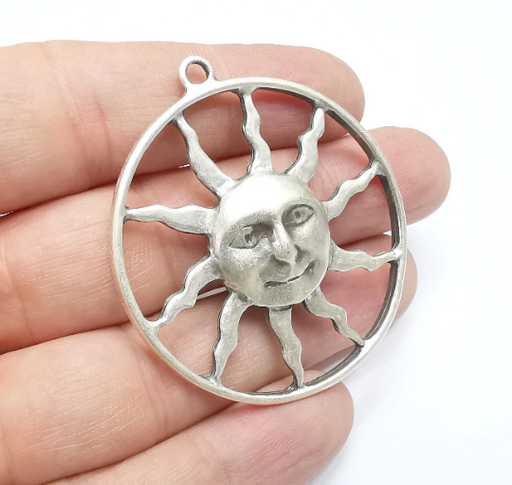 Sun Charms Pendant Antique Silver Plated Charms (53x48mm) G29335