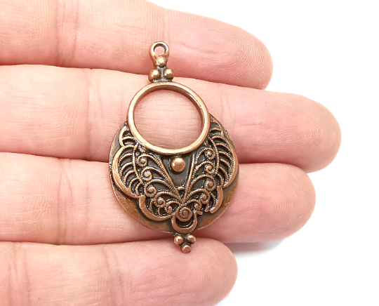 Unique Pattern Dangle Charms, Antique Copper Plated Charms (44x26mm) G28955