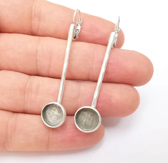 Hammered Stick Earring Round Blank Base Settings Silver Resin Cabochon Inlay Blank Mountings Antique Silver Brass (10mm blank) G28719