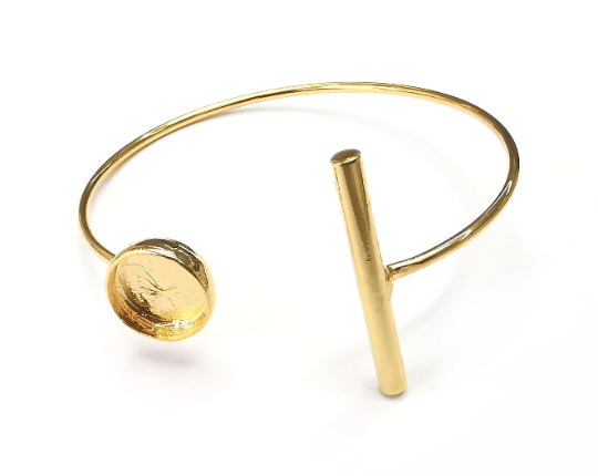 Shiny Gold Round Bracelet Blanks, Cuff Bezels Cabochon Bases Resin Mountings, Cuff Frame, Adjustable Gold Plated Brass(12mm bezel) G28912