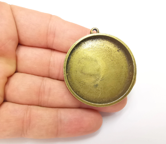 Round Pendant Bezels, Resin Blank, inlay Mountings, Mosaic Frame, Cabochon Bases, Dry Flower Settings, Antique Bronze Plated (40mm) G28212
